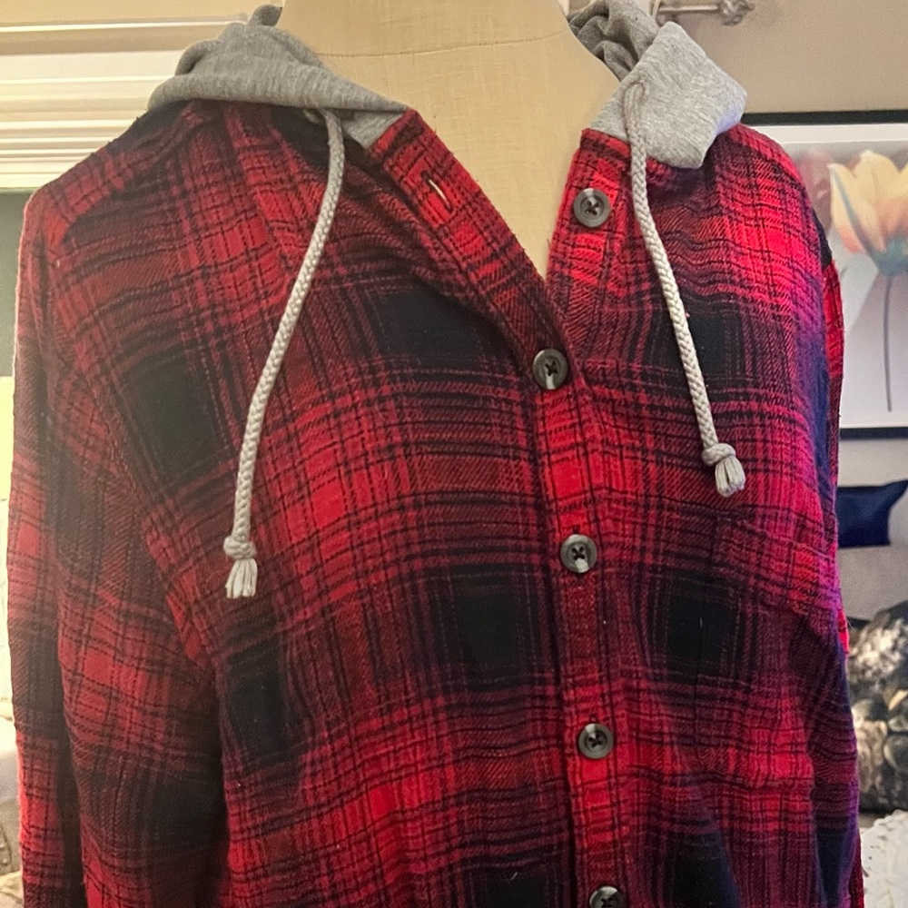 Soft flannel shirt with a hood